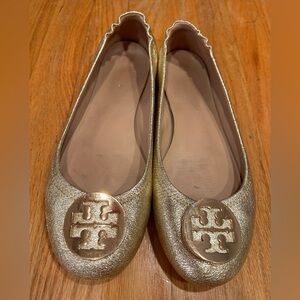 Tory Burch "Minnie" travel ballet flats in gold
